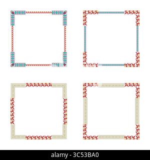 Bordure en dentelle florale. Cadre rayé rose. Forme carrée élégante. Icône décorative vectorielle. Illustration de Vecteur