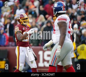 22 décembre 2019 : Washington Redskins RB (26) Adrian Peterson célèbre son touchdown lors d'un match de football NFL entre les Redskins de Washington et les Giants de New York au FedEx Field à Landover, MD. Justin Cooper/CSM(Credit image : &copy ; Justin Cooper/CSM via ZUMA Wire) Banque D'Images