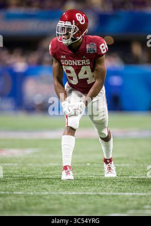 28 décembre 2019 : Lee Morris (84), receveur de l'Oklahoma Wide, lors d'un match de football NCAA entre les Sooners d'Oklahoma et les Tigers de la LSU au Mercedes-Benz Stadium d'Atlanta, en Géorgie. Le LSU bat Oklahoma 63-28. John Mersits/CSM(image de crédit : &copy ; John Mersits/CSM via ZUMA Wire) Banque D'Images