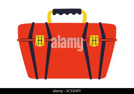 Illustration vectorielle de dessin animé Toolbox. Boîte à outils en plastique moderne pour outils de réparation mécanicien de menuiserie plombier. Panneau de construction de conteneur d'outils élément stylisé de conception simple Illustration de Vecteur