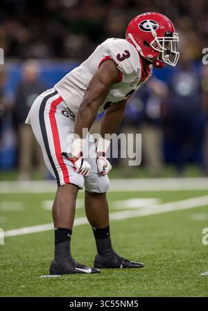 01 janvier 2020 : Georgia Running back Zamir White (3) lors d'un match de football NCAA entre les Georgia Bulldogs et les Baylor Bears au Mercedes-Benz Superdome à la Nouvelle-Orléans, en Louisiane. La Géorgie a battu Baylor 26-14. John Mersits/CSM(image de crédit : &copy ; John Mersits/CSM via ZUMA Wire) Banque D'Images