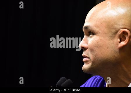 Janvier 17, 2020 New Orleans, LA...(Photo d'archives) LSU Tigers Baylor embauché coordonnateur défensif Dave Aranda comme son nouvel entraîneur-chef jeudi, trois jours après les Tigres ont terminé leur championnat national invaincu...Aranda, un entraîneur en chef pour la première fois, prend un grand programme 12 en bien meilleur état qu'il était quand il n'y a Matt Rhule il y a plus de trois ans, photographié ici en 2020 pour le Championnat National Collège Journée des médias le 11 janvier 2020, à New Orleans, LA. (Photographe complète absolue & Company Crédit : Jose Marin / MarinMedia.org / Cal Sport Media) (HOLLYWOOD, VIE Banque D'Images