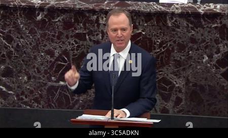 22 janvier 2020, Washington, District of Columbia, États-Unis : dans cette image de la télévision du Sénat des États-Unis,           Procès du président américain Donald J. Trump au Sénat américain au Capitole américain à Washington, DC tôt le matin du mercredi 22 janvier 2020. Crédit obligatoire : télévision du Sénat AMÉRICAIN via CNP (crédit image : © Consolidated News photos/CNP via ZUMA Wire) Banque D'Images