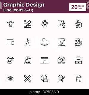Icônes de ligne de conception graphique (Vol. 1) Illustration de Vecteur