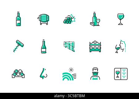 Vinification - ensemble d'icônes de style de conception de ligne Illustration de Vecteur