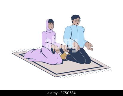 Couple musulman priant ensemble illustration vectorielle 2D. Illustration de Vecteur