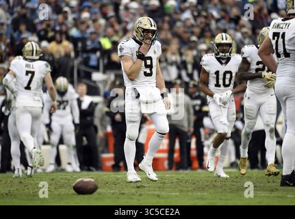 22 décembre 2019, Nashville, Tennessee, États-Unis : le quarterback des Saints de la Nouvelle-Orléans Drew Brees (9) lors d'un match entre les Saints de la Nouvelle-Orléans et les Titans du Tennessee au Nissan Stadium de Nashville, TN 22 décembre 2019 (crédit image : © Mickey Bernal/ZUMA Wire) Banque D'Images