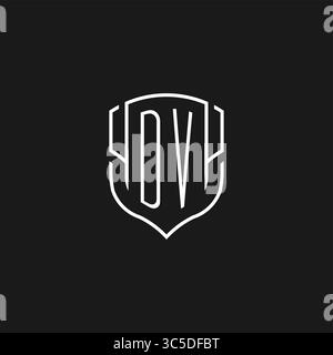 Forme d'icône de bouclier monoline logo DV initiale avec graphique vectoriel Illustration de Vecteur