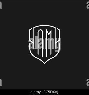 Forme d'icône de bouclier monoline du logo NM initiale avec graphique vectoriel Illustration de Vecteur