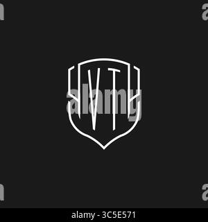 Forme d'icône de bouclier monoline logo VT initiale avec graphique vectoriel Illustration de Vecteur
