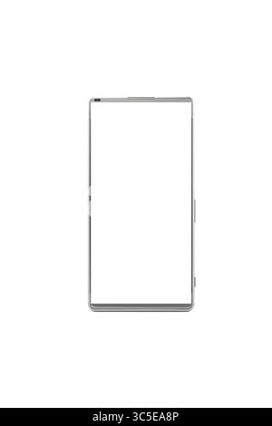 Image verticale de l'écran blanc de smartphone isolé sur fond blanc avec chemin de découpage, appareil mobile avec affichage de téléphone et écran tactile, numérique Banque D'Images