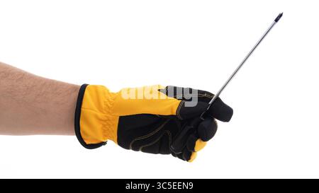 Porter des gants de protection à la main tient une jauge Banque D'Images