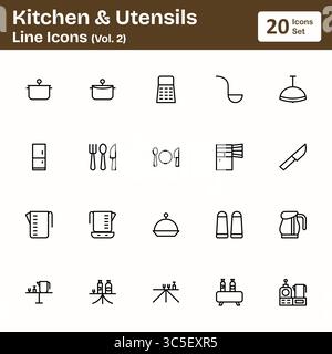 Icônes de ligne de cuisine et d'ustensiles (Vol. 2) Illustration de Vecteur