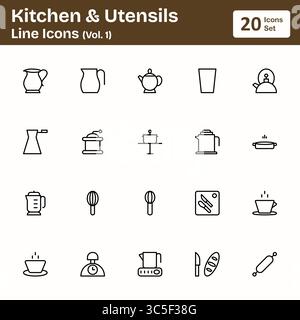 Icônes de ligne de cuisine et d'ustensiles (Vol. 1) Illustration de Vecteur