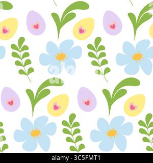 Oeufs de Pâques dessinés à la main fleurs et brindilles de printemps Seamless Pattern vacances de Pâques fond thématique. Illustration vectorielle isolée carte thématique de Pâques ou de printemps toile de fond, dépliant, prix, étiquette Illustration de Vecteur