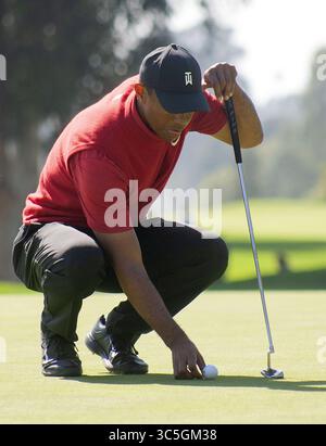 16 février 2020, Pacific Palisades, Californie, États-Unis : Tiger Woods place le ballon pour putt #9 lors de la 4e ronde du PGA Tour Genesis Invitational le jeudi 13 février 2020 au Riviera Country Club de Pacific Palisades, Californie. JAVIER ROJAS/PI (crédit image : © Prensa Internacional via ZUMA Wire) Banque D'Images