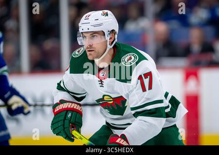 19 février 2020 : Marcus Foligno (17 ans), aile gauche sauvage, en action lors du match de la LNH entre le Wild du Minnesota et les Canucks de Vancouver au Rogers Arena de Vancouver, Canada. Dom gagne/CSM(image de crédit : &copy ; Dom gagne/CSM via ZUMA Wire) Banque D'Images