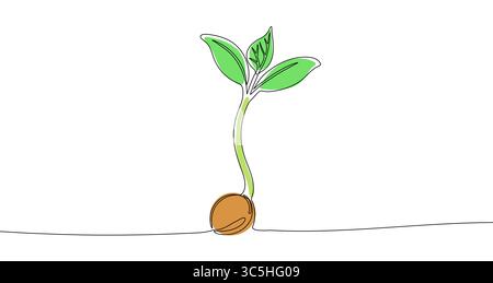 Plante germanique noire dans un style artistique à une ligne. Dessin de germe avec trait modifiable sur blanc Illustration de Vecteur