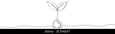Plante germanique noire dans un style artistique à une ligne. Dessin de germe avec trait modifiable sur fond blanc. Illustration de Vecteur