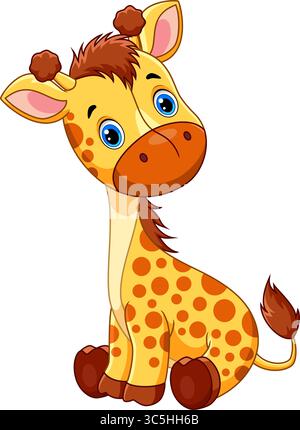 Mignon dessin animé Baby Girafe assis. Illustration de Cartoon Cute Baby Girafe assis sur fond blanc Illustration de Vecteur