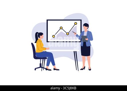 Présentation de l'illustration vectorielle de données financières par l'équipe commerciale. Illustration de Vecteur