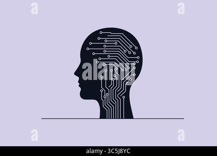 Cerveau numérique avec circuits intégrés Mind Vector illustration. Illustration de Vecteur