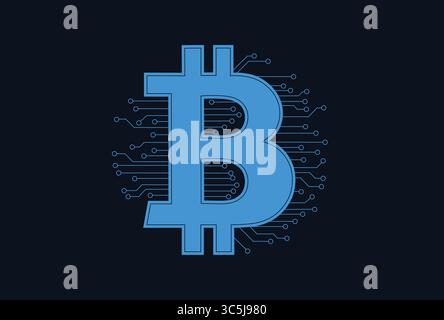 Bitcoin intégrant des circuits électroniques illustration vectorielle de concept de technologie Blockchain. Illustration de Vecteur