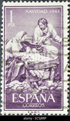 Timbre-poste oblitéré imprimé par l'Espagne, qui célèbre Noël 1961, vers 1961. Banque D'Images