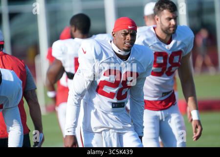 Tampa, Floride, États-Unis, 28 juillet 2025, Shilo Sanders, joueur de Tampa Bay Buccaneers #28 lors d'un camp d'entraînement au centre d'entraînement Advent Health. (Crédit photo : Marty Jean-Louis) Banque D'Images