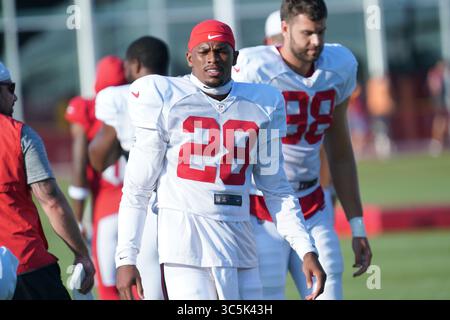 Tampa, Floride, États-Unis, 28 juillet 2025, Shilo Sanders, joueur de Tampa Bay Buccaneers #28 lors d'un camp d'entraînement au centre d'entraînement Advent Health. (Crédit photo : Marty Jean-Louis) Banque D'Images