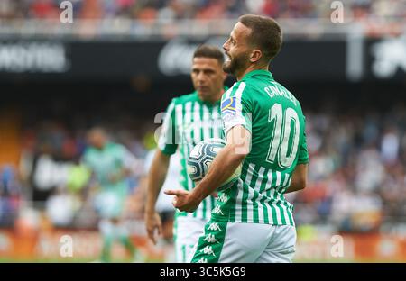 29 février 2020, Valence, Valence, Espagne : Sergio Canales du Real Betis réagit lors du match de la Liga Santander entre Valence et Real Betis à l'Estadio de Mestalla le 29 février 2020 à Valence, Espagne (crédit image : © Maria Jose Segovia/AFP7 via ZUMA Wire) Banque D'Images