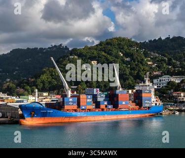 5 février 2020, Castries, Sainte-Lucie : le porte-conteneurs Hohebank dans le port de Castries, capitale de la nation insulaire des Caraïbes orientales de Sainte-Lucie. (Crédit image : © Arnold Drapkin/ZUMA Wire) Banque D'Images