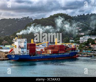 5 février 2020, Castries, Sainte-Lucie : le porte-conteneurs Hohebank dans le port de Castries, capitale de la nation insulaire des Caraïbes orientales de Sainte-Lucie. (Crédit image : © Arnold Drapkin/ZUMA Wire) Banque D'Images