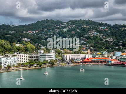 5 février 2020, Castries, Sainte-Lucie : Port de Castries, capitale de la nation insulaire des Caraïbes orientales de Sainte-Lucie, un port de croisière populaire, le tourisme est vital pour son économie. (Crédit image : © Arnold Drapkin/ZUMA Wire) Banque D'Images