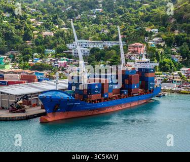 5 février 2020, Castries, Sainte-Lucie : le porte-conteneurs Hohebank dans le port de Castries, capitale de la nation insulaire des Caraïbes orientales de Sainte-Lucie. (Crédit image : © Arnold Drapkin/ZUMA Wire) Banque D'Images