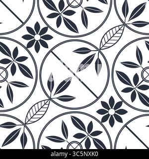 Élégants motifs de carreaux floraux géométriques noir et blanc Illustration de Vecteur