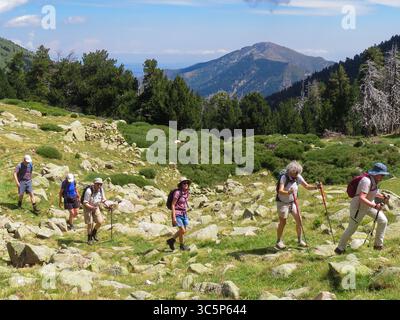 France, groupe senior de randonnée dans les Pyrénées Banque D'Images