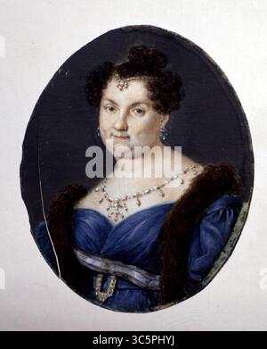 Portrait miniature de Marie-Christine des deux-Siciles (1806-1878), Reine consort d'Espagne. Banque D'Images
