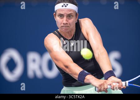 Montréal, Québec, Canada. 30 juillet 2025. ANASTASIJA SEVASTOVA de Lettonie deuxième set contre Magda Linette (25) de pologne en ronde 64 à l'Open canadien au stade IGA de Montréal, Québec, Canada le 2024-05-24 (image crédit : © Yannick Legare/ZUMA Press Wire) USAGE ÉDITORIAL SEULEMENT ! Non destiné à UN USAGE commercial ! Banque D'Images