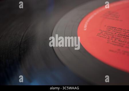 Gros plan d'un disque vinyle Banque D'Images