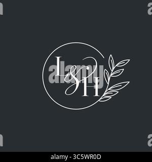 Monogramme de mariage original LH design dans un style élégant et minimal avec des lignes circulaires et des branches feuillues graphique vectoriel Illustration de Vecteur