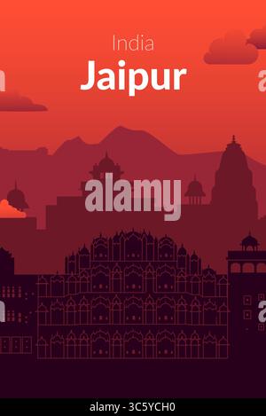 Jaipur, la ville rose de l'Inde, est un endroit dynamique riche en culture et en patrimoine Illustration de Vecteur