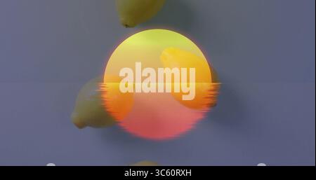 Affichage stylisé de cercle dégradé scintillant sur la surface grise, avec quatre citrons brillants Banque D'Images