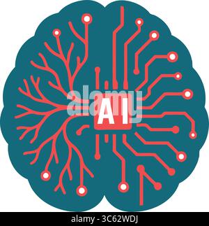 Cerveau de circuit neuronal avec noyau ai – concept abstrait de technologie cognitive, de fusion d'intelligence artificielle et d'innovation dans la transformation numérique Illustration de Vecteur