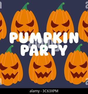 Illustration vectorielle d'Halloween avec des citrouilles en colère répétées et lettrage de fête de citrouille. Motif de dessin animé effrayant parfait pour les cartes de voeux, les affiches Illustration de Vecteur