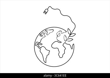 Écologie durable dessin en ligne continu d'art à une ligne Illustration de Vecteur