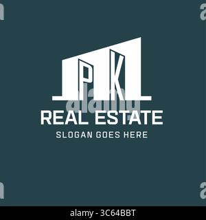 Logo PK initial pour l'immobilier avec un graphique vectoriel d'idées de conception d'icône de bâtiment simple Illustration de Vecteur