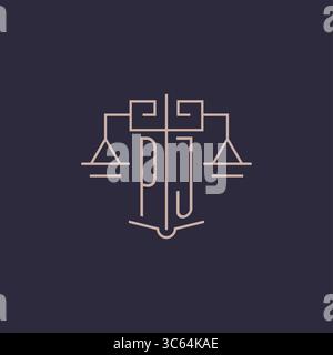Lettre initiale PJ logo avec graphique vectoriel de style de conception géométrique de luxe Scale of justice Illustration de Vecteur