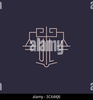 Lettre initiale UL logo avec graphique vectoriel de style géométrique de luxe Scale of justice Illustration de Vecteur