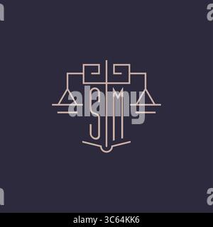Lettre initiale SM logo avec graphique vectoriel de style géométrique de luxe Scale of justice Illustration de Vecteur